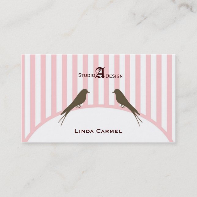 (TBA) (Top10 ）Pink Stripe Birds Business Card (Front)