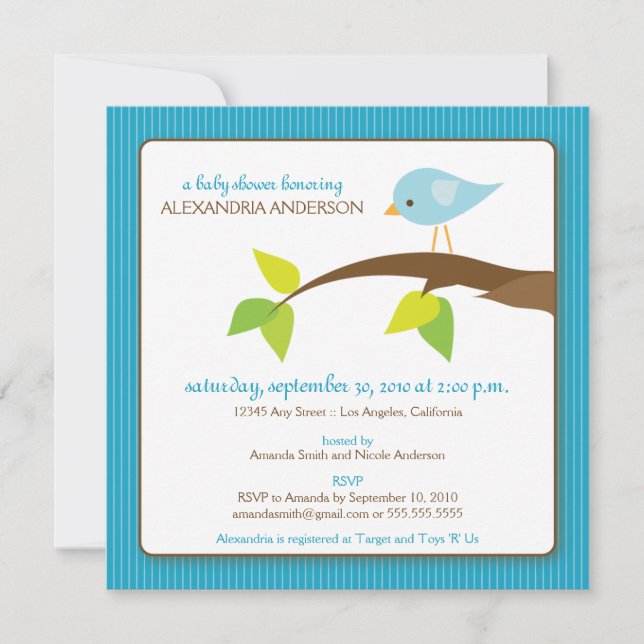 {TBA} Tweet Tweet Baby Shower Invitation (aqua) (Front)