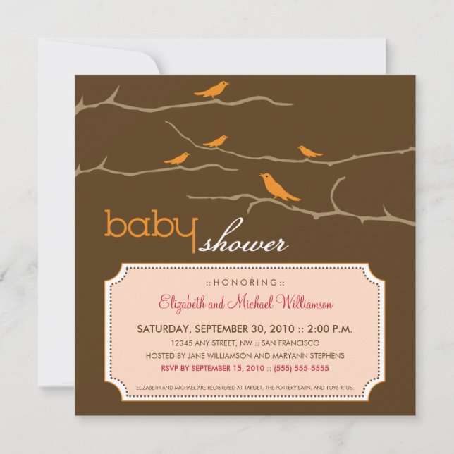 {TBA} Tweet! Tweet! Baby Shower Invite (orange) (Front)