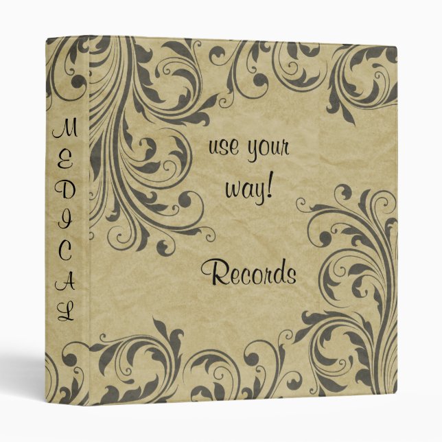 TBA Vintage Black Scroll Paper Print Avery Binder (Front/Spine)