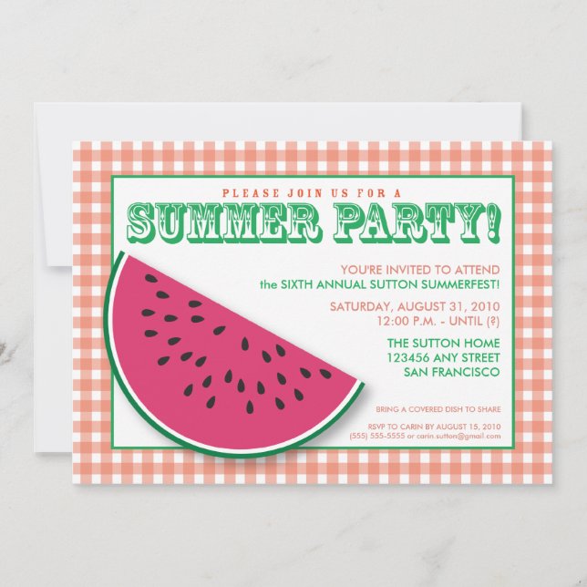 {TBA} Watermelon Summer Cookout/BBQ Invitation (Front)
