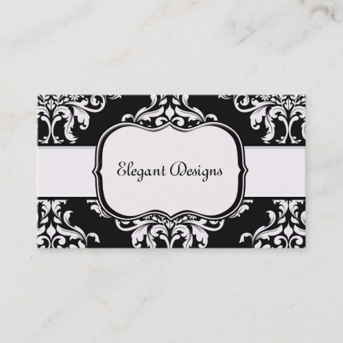 <TBA Winner > Jet Black &amp; White Diamond Damask Business Card