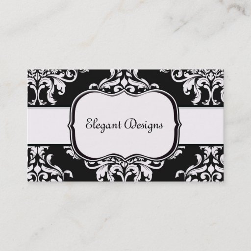 Customizable <TBA Winner > Jet Black &amp; White Diamond Damask Business Card
