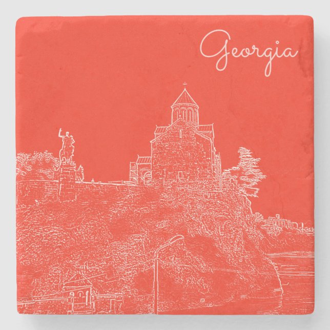 Tbilisi Georgia Cityscape Architecture Sketch Stone Coaster (Front)