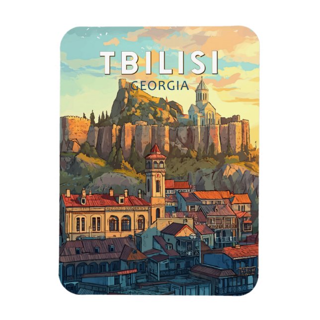 Tbilisi Georgia Illustration Travel Art Vintage Magnet (Vertical)