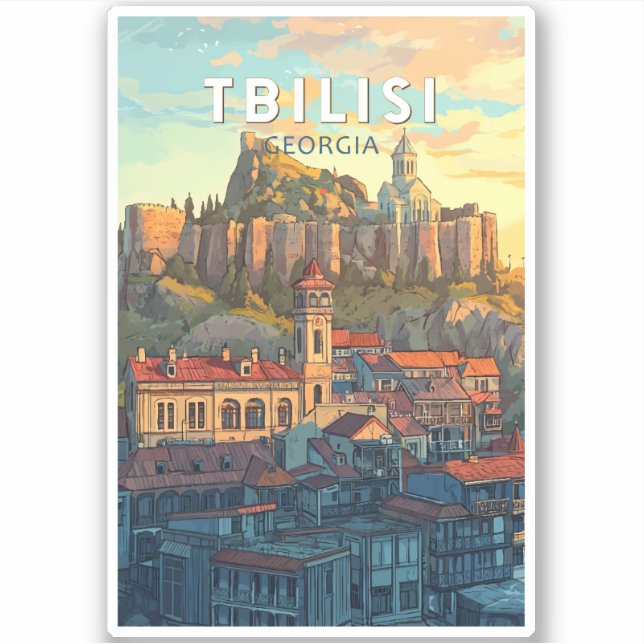 Tbilisi Georgia Illustration Travel Art Vintage Sticker (Front)