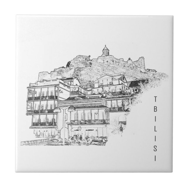 Tbilisi Georgia Street Architecture Sketch Ceramic Tile (Front)