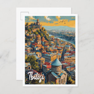 Tbilisi Georgia Vintage Art Travel Illustration Postcard