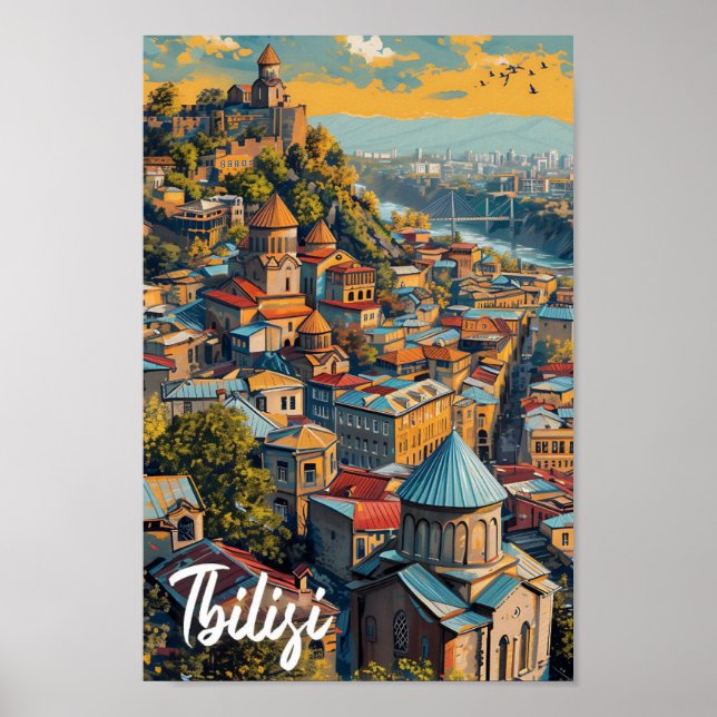 Tbilisi Georgia Vintage Art Travel Illustration Poster (Front)