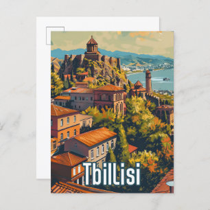 Tbilisi Georgia Vintage Retro Travel Illustration Postcard
