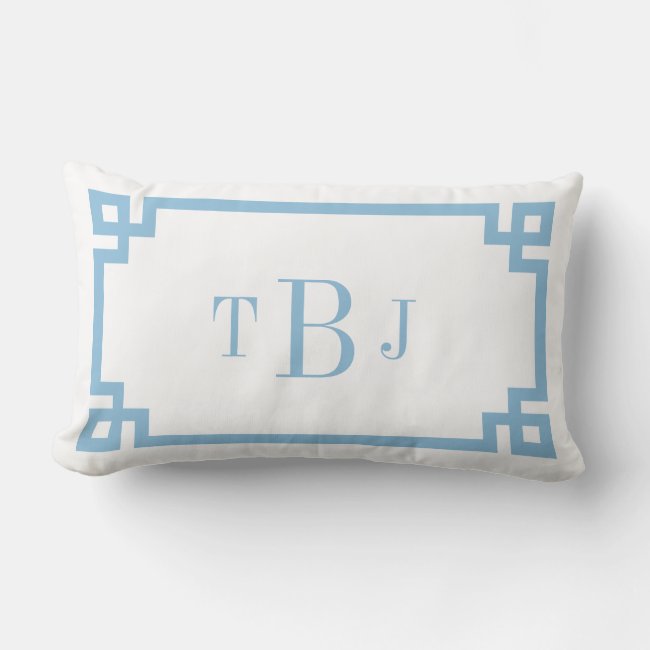 TBJ Sky Blue Greek Key Monogram Lumbar Pillow