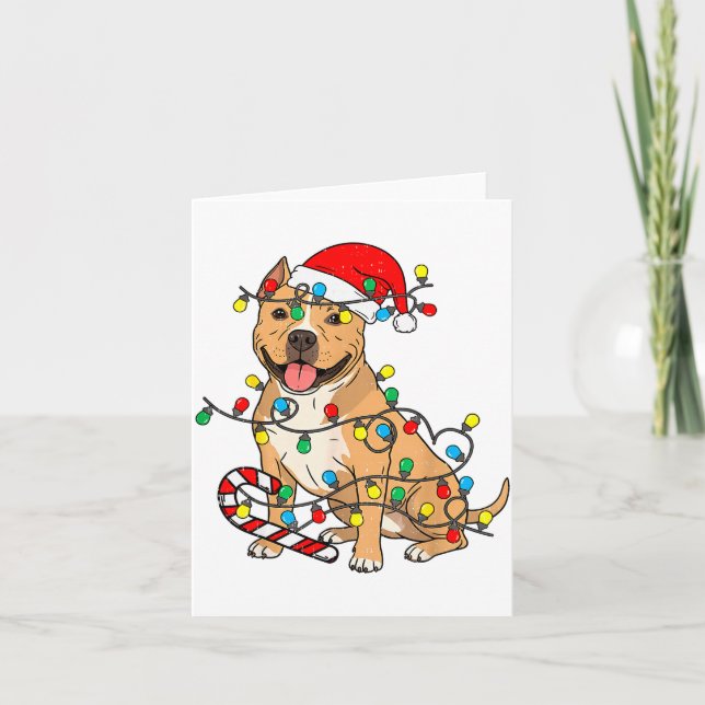 Tbull Dog Christmas Lights Santa Xmas Pet Dog Love Card (Front)