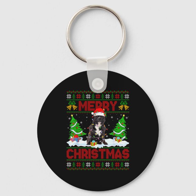 Tbull Dog Ugly Xmas Sweater Funny Pet Dog Lover Ch Keychain (Front)