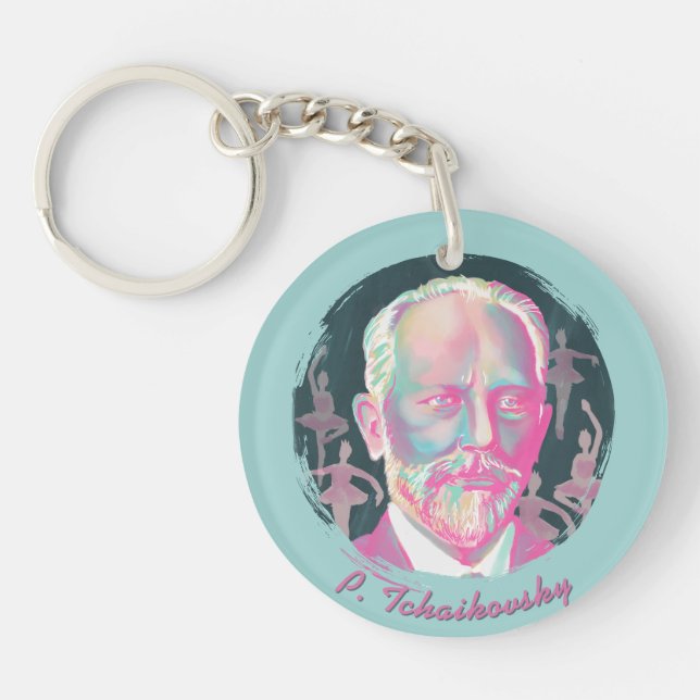 Tchaikovsky Colorful Portrait Quote Keychain (Front)