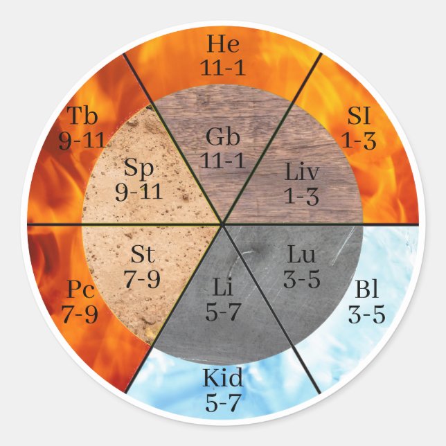 TCM Five Elements Meridian Organ Clock Classic Round Sticker (Front)
