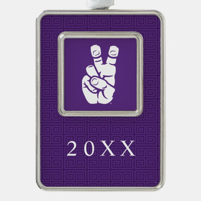 TCU Horned Frogs Hand Symbol | Greek Key Christmas Ornament (Front)