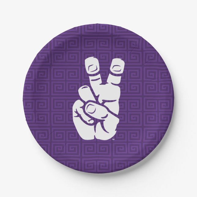 TCU Horned Frogs Hand Symbol | Greek Key Paper Plates (Front)