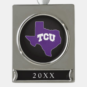 TCU Texas State Silver Plated Banner Ornament