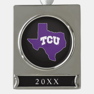 TCU Texas State Silver Plated Banner Ornament