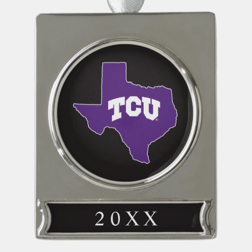 TCU Texas State Silver Plated Banner Ornament