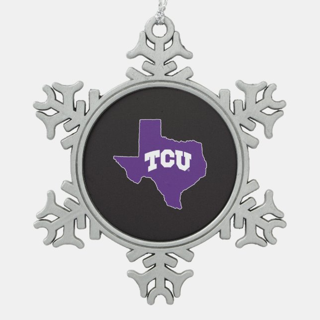 TCU Texas State Snowflake Pewter Christmas Ornament (Front)