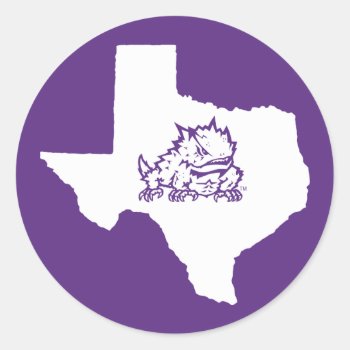 Tcu Texas State With Horned Frog Classic Round Sticker by tcuhornedfrogs at Zazzle
