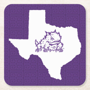 TCU Texas State with Horned Frog Greek Key Square Paper Coaster
