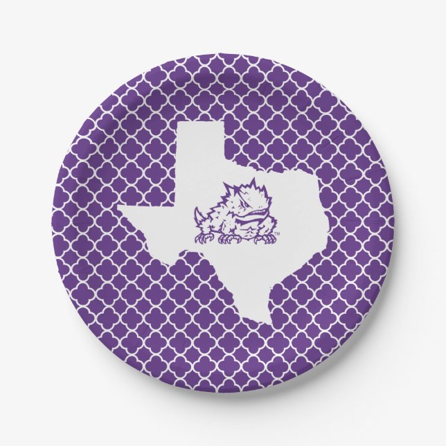 TCU Texas State with Horned Frog | Quatrefoil Paper Plates (Front)