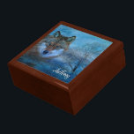 TCWC - Blue Wolf Christmas Gift Box<br><div class="desc">Beautiful wolf digital composition with winter trees and blue swirls with falling snow. Add your name or monogram to this box making a nice trinket box or men's jewelry box with a personal touch. This artwork was created and donated to Tri County Wildlife Care by Doreen Erhardt©2013. Thanks goes to...</div>