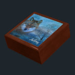 TCWC - Blue Wolf Christmas Gift Box<br><div class="desc">Beautiful wolf digital composition with winter trees and blue swirls with falling snow. Add your name or monogram to this box making a nice trinket box or men's jewelry box with a personal touch. This artwork was created and donated to Tri County Wildlife Care by Doreen Erhardt©2013. Thanks goes to...</div>