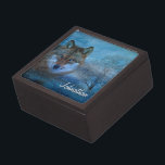 TCWC - Blue Wolf Christmas Gift Box<br><div class="desc">Beautiful wolf digital composition with winter trees and blue swirls with falling snow. Add your name or monogram to this lovely trinket or gift box for a personal touch making it a keepsake. This artwork was created and donated to Tri County Wildlife Care by Doreen Erhardt©2013. Thanks goes to Martin...</div>