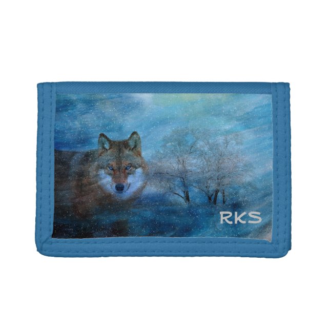 TCWC - Blue Wolf Christmas Monogrammed Trifold Wallet (Front)