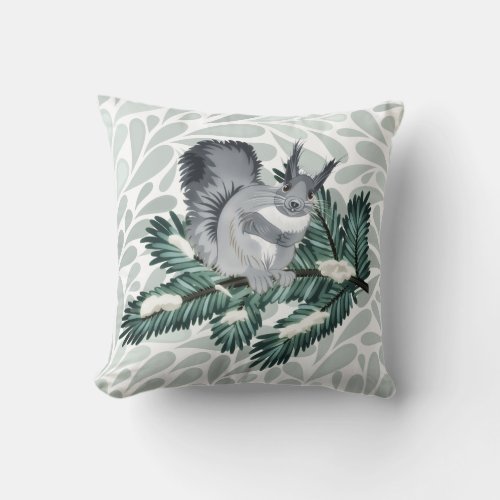 TCWC  Winter Squirrel on a Pine Branch Throw Pillow