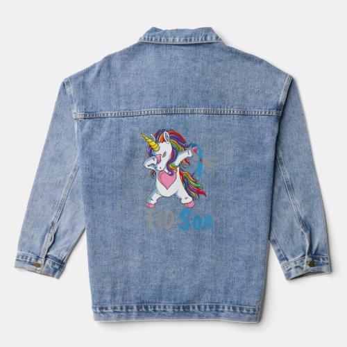 Td1 Son Dabbing Unicorn Type 1 Diabetes Awareness  Denim Jacket