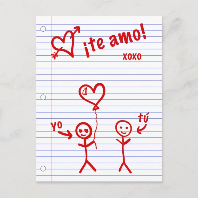 te amo bocetos de papel de cuaderno postcard (Front)