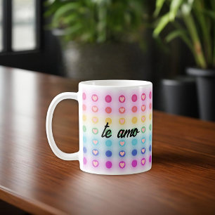 "te amo, mi amor" Rainbow and Heart Romantic Coffee Mug