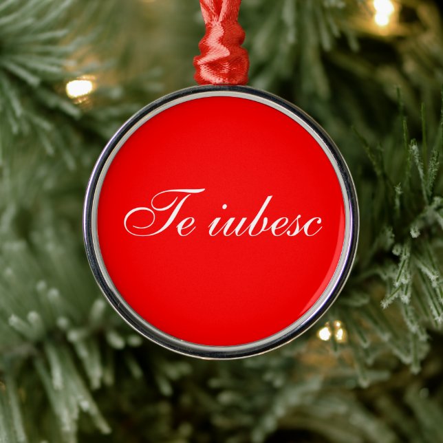 Te iubesc in red and white card metal ornament (Tree)