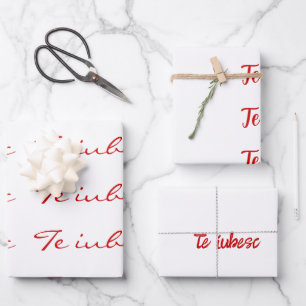 Te iubesc in white and red wrapping paper sheets