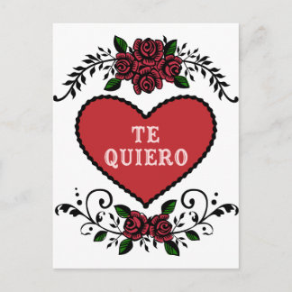 Te Quiero Antique Heart and Roses Postcard
