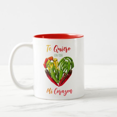 Te Quiero Chili Peppers Heart with Couple Names Two_Tone Coffee Mug