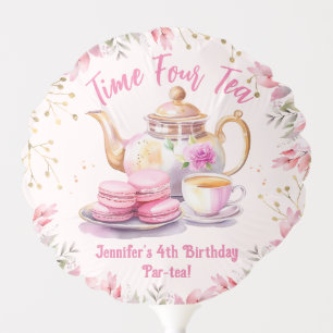 Tea 4th Birthday Pink Girl Tea Party Balloon