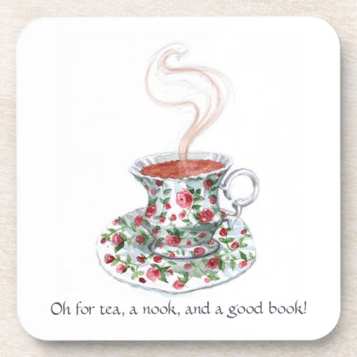 Tea a nook and a book Tea slogan vintage cup Beverage Coaster