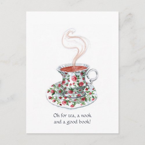 Tea a nook and a book Tea slogan vintage cup Postcard