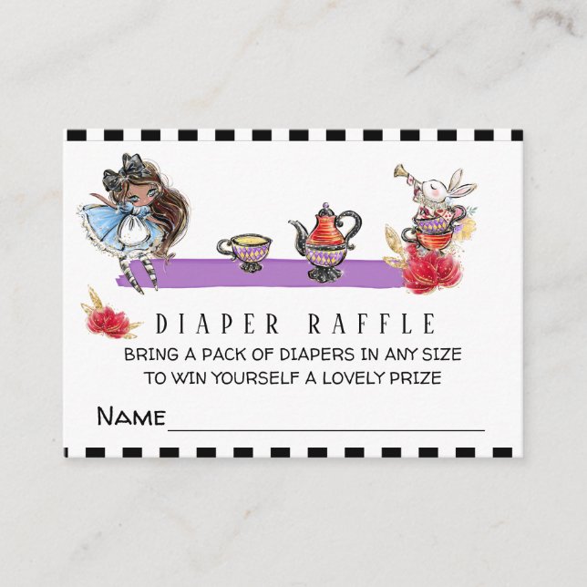 *~* Tea - Alice in Wonderland Shower Diaper Raffle Enclosure Card (Front)