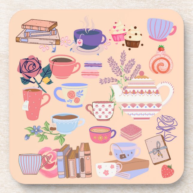  Tea And Books Beverage Coaster (Front)