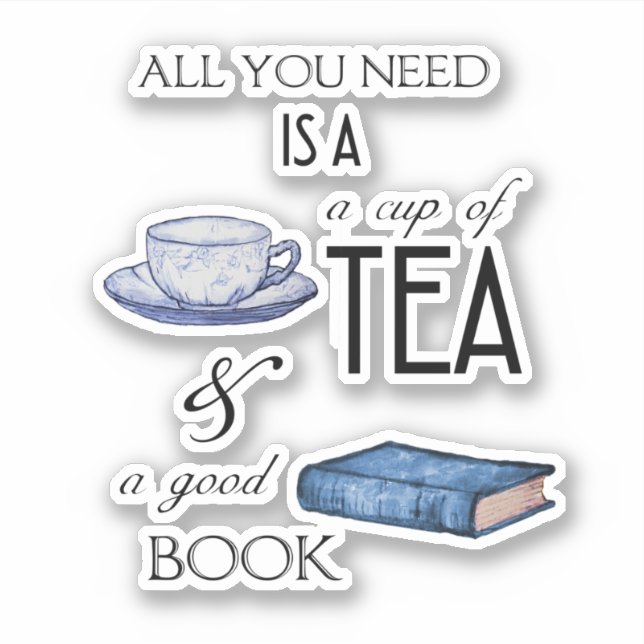 Tea and Books Cozy Reading Vinyl Sticker (Front)