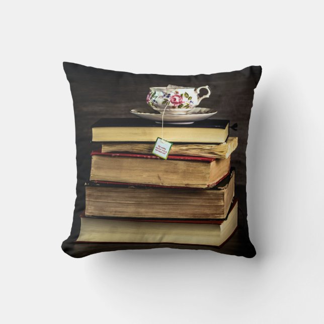 Tea and Books Throw Pillow (Front)