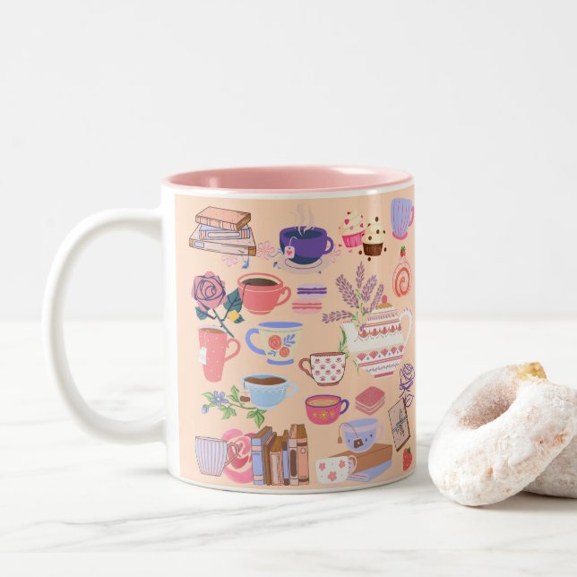Tea And Books Two-Tone Coffee Mug (With Donut)