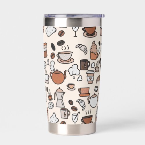 Tea and Coffee Shop Objects Pattern Insulated Tumbler