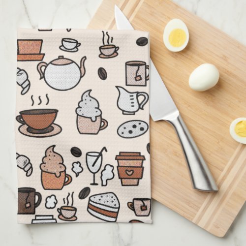 Tea and Coffee Shop Objects Pattern Kitchen Towel